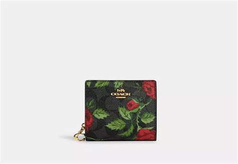 Snap Wallet In Signature Canvas With Rose Print 